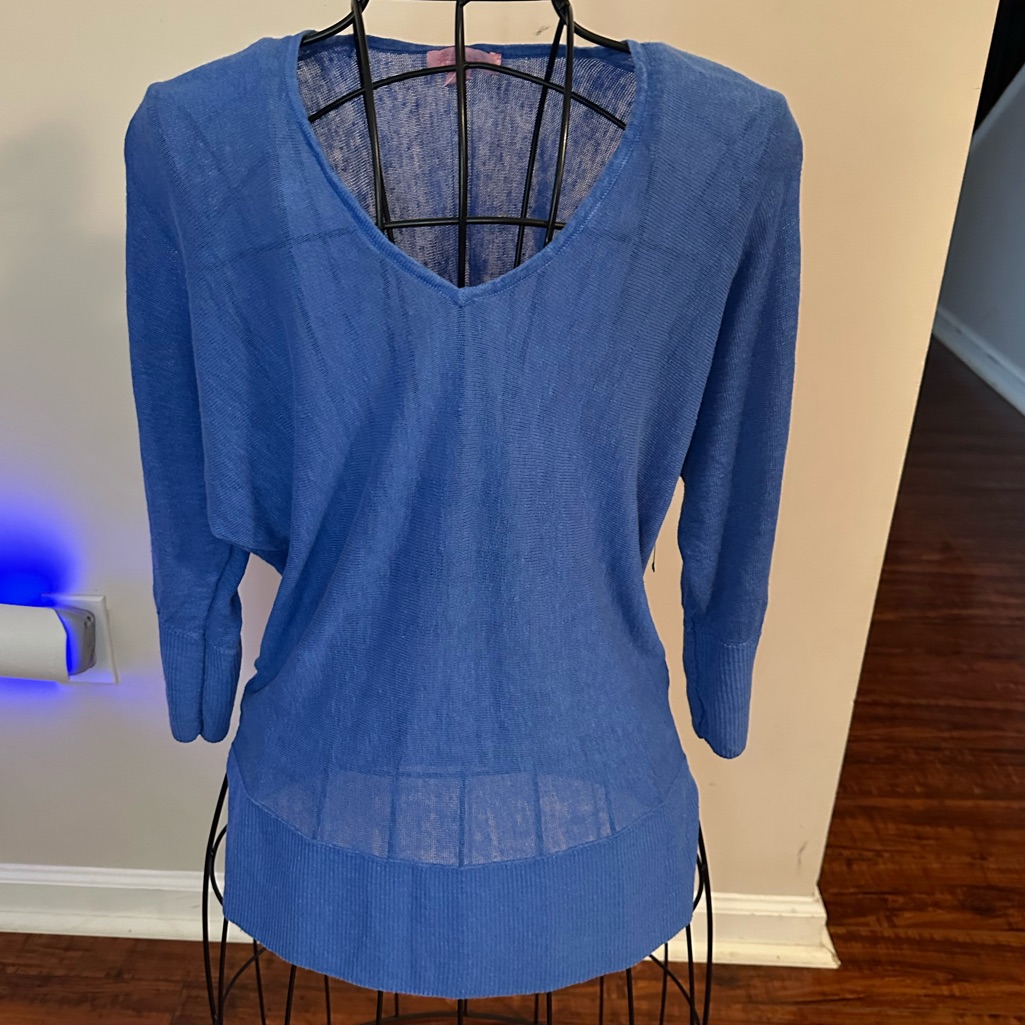 Lilly Pulitzer Xs/S Blue Sweater V Neck L/S Jameson Linen Pullover.